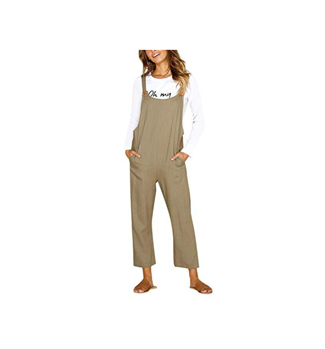 Social CNFIO Pantalones Mujer Casual Ajustable Correa Monos Rompers Flojo Retro Harem Mamelucos Jumpsuits Overalls con Bolsillo