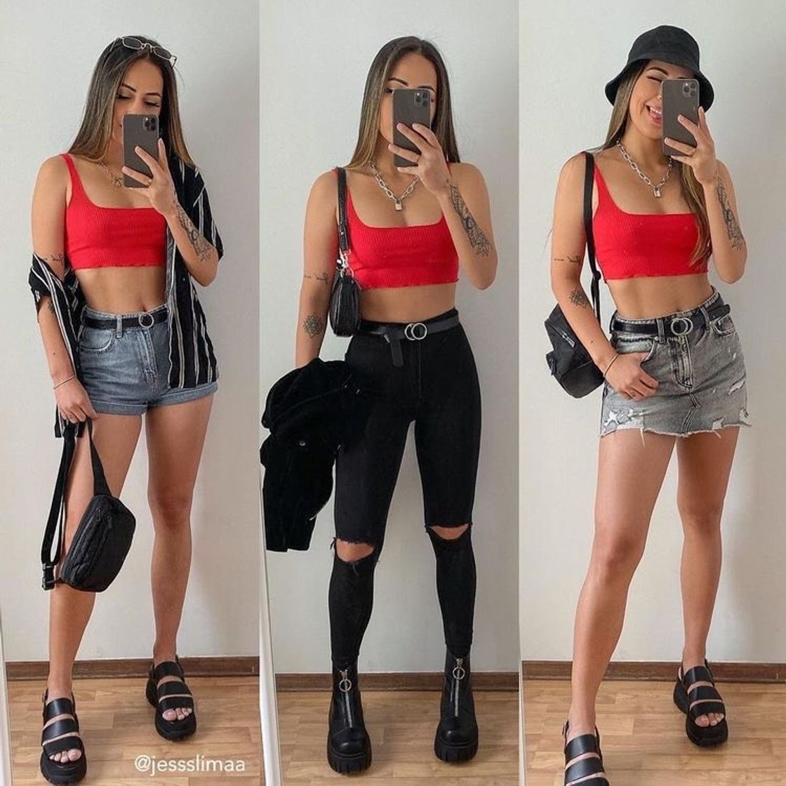 Moda Três opções de looks usando o mesmo top.