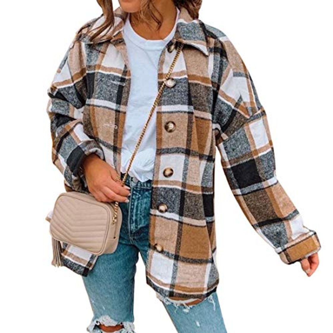 Moda MUYOGRT Chaqueta a Cuadros para Mujer Transición Talla Grande Suave Abrigo Camisa