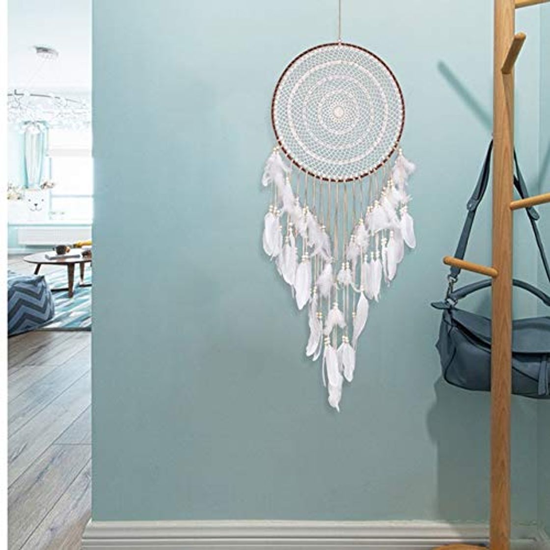 Home BDWS Atrapasueños Novo 40cm Dreamcatcher Grande Gancho Flor sonho apanhador Nordic pena literário Presente Artesanal sinos de Vento decoração do Quarto Das crianças  White