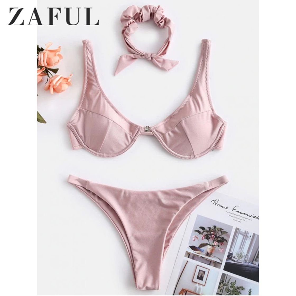 Fashion ZAFUL Mujer Sólido Tanga Corte Alto Bikini Conjuntos