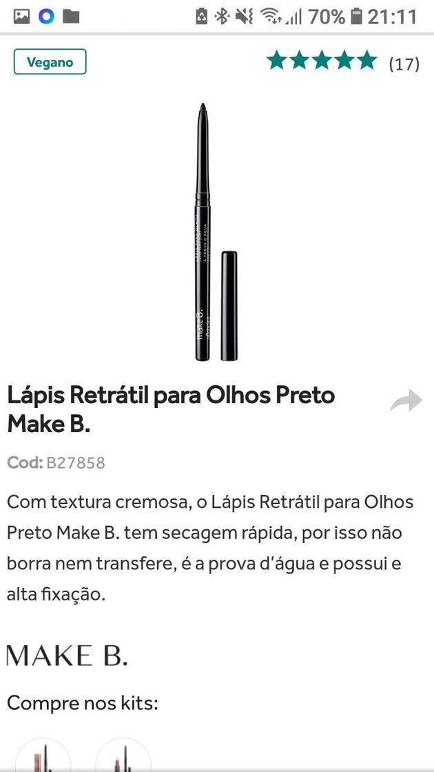 Fashion Lápis Retrátil para Olhos Preto Make B. | O Boticário