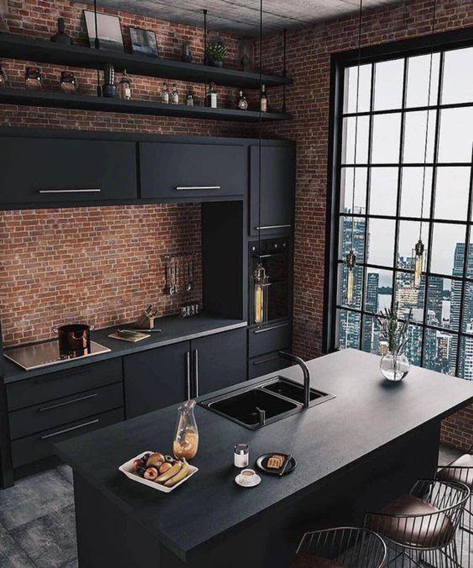 Moda Black and brick kitchen