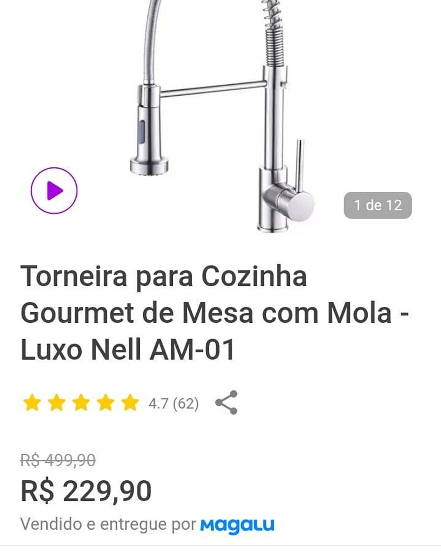 Fashion Torneira para Cozinha Gourmet de Mesa com Mola - Luxo Nell A