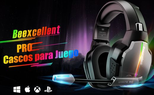 Beexcellent Cascos Gaming PS4, 4 Modos de Iluminación RGB y Orejeras Giratorias