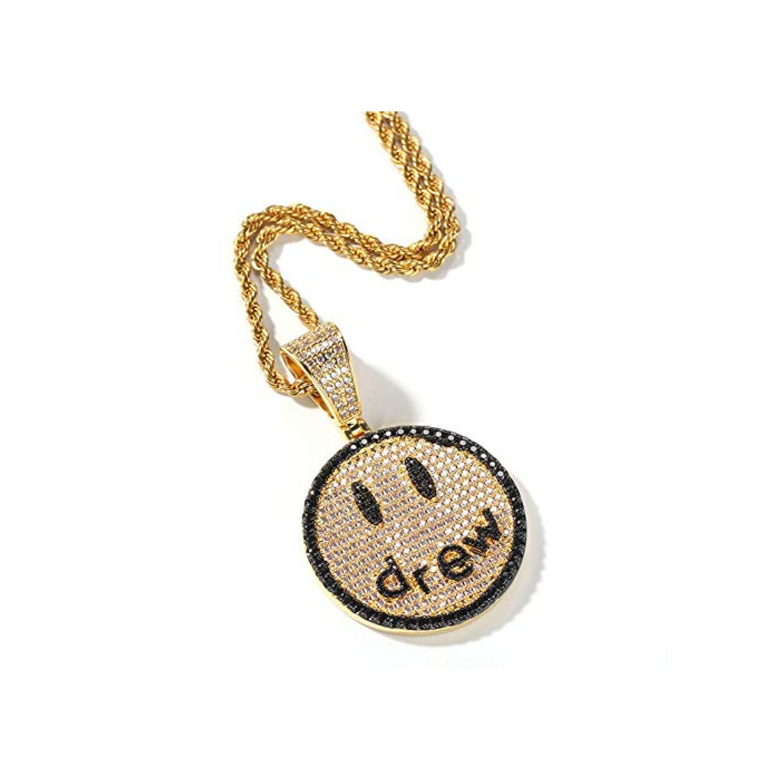 Fashion NICEWL Collar Colgante de Cara Sonriente de Hip Hop Drew para Hombres