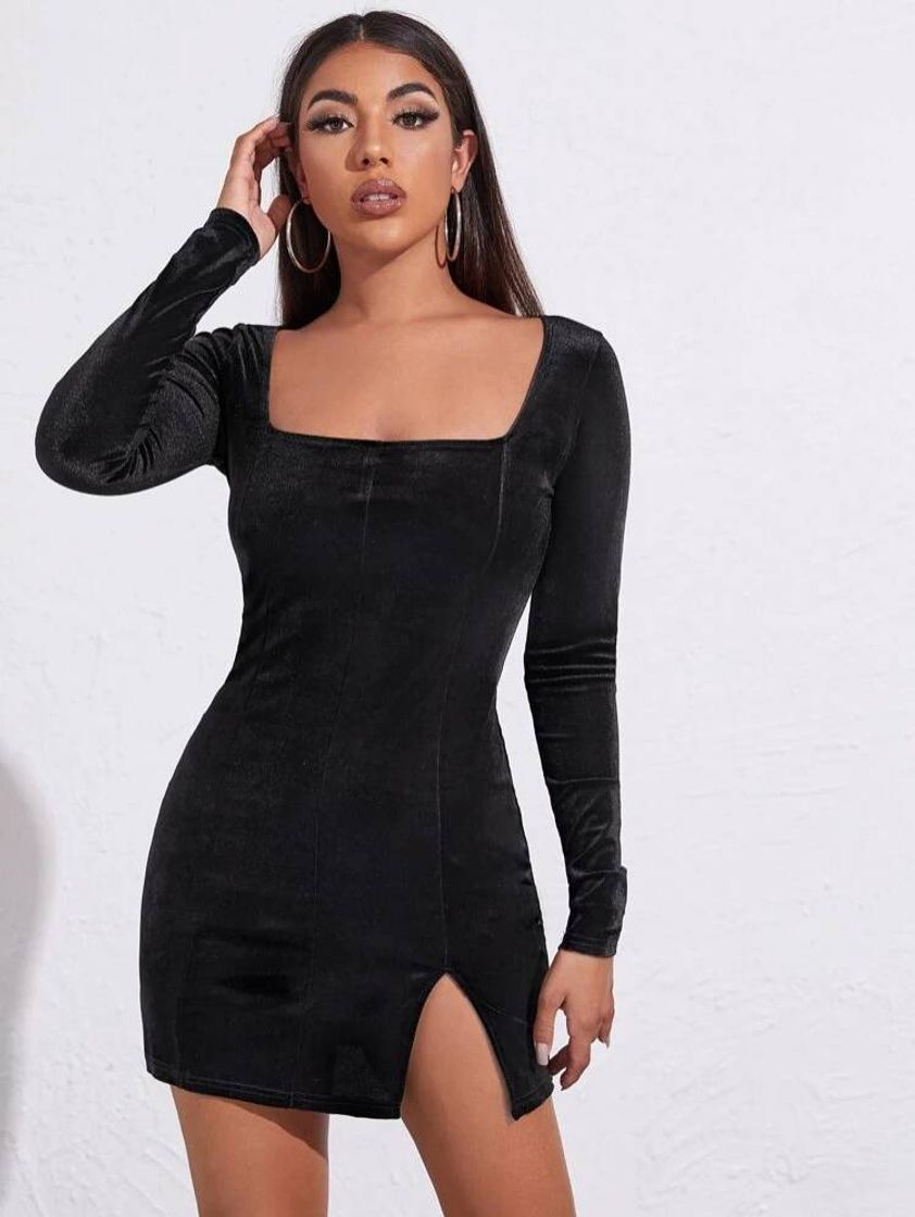 Moda Split Hem Velvet Bodycon Dress | SHEIN USA