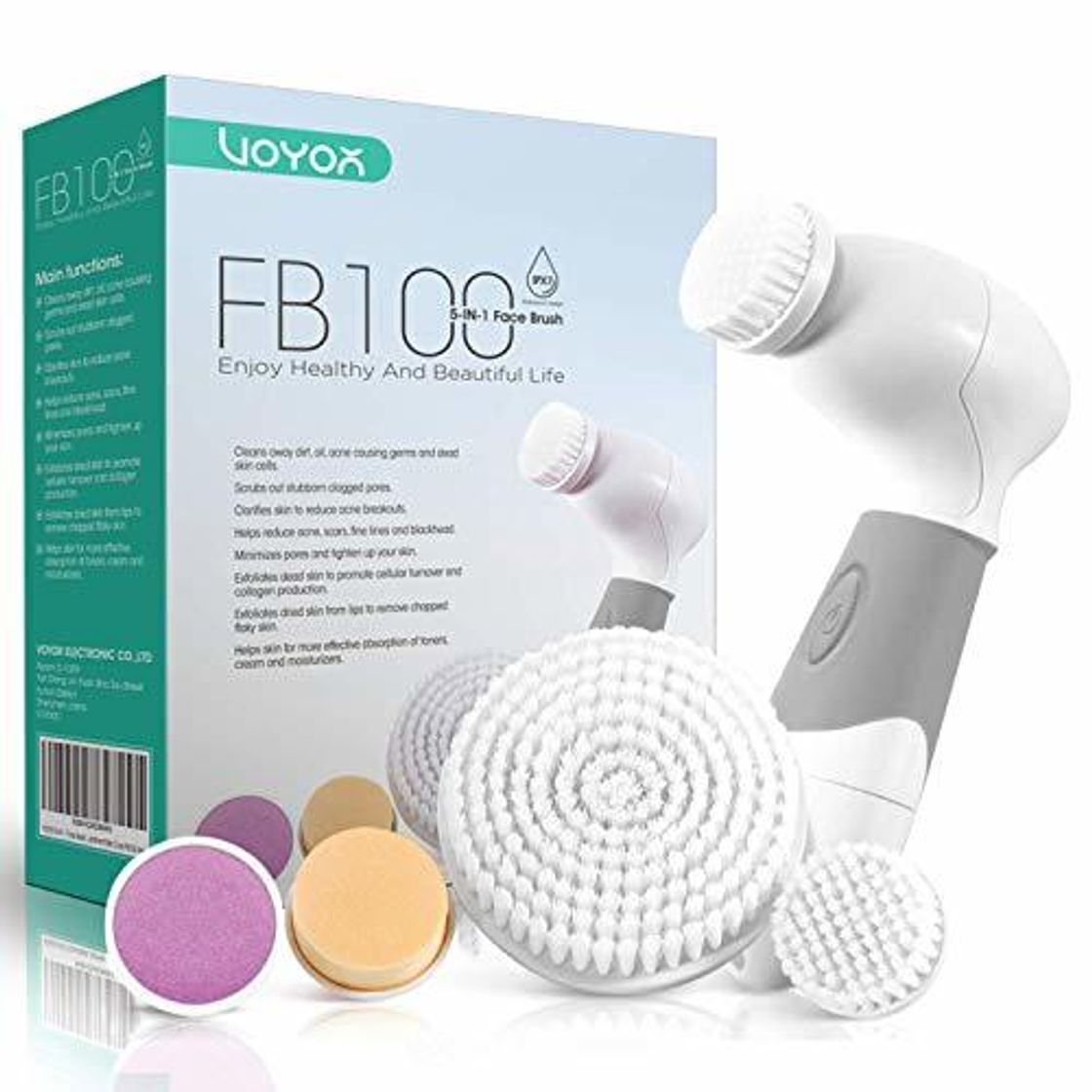 Social VOYOR 5-In-1 Limpiador Facial Electrico Cepillo Facial Limpieza Giratorio con 5 Cabezales