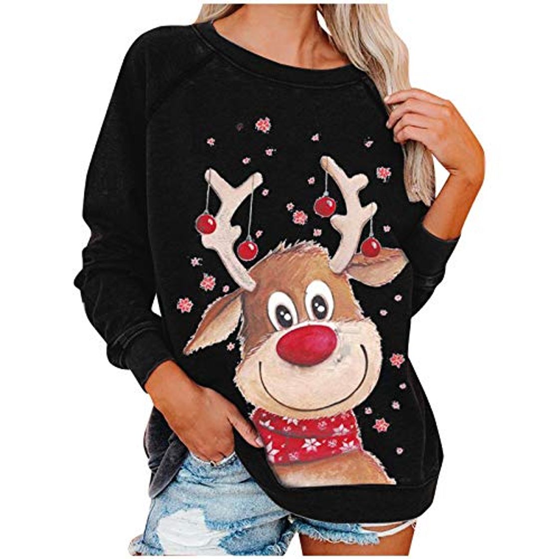 Fashion Jersey de Talla Grande para Mujer 2020 Moda Mujer Navidad muñeco de Nieve Estampado pulóver Manga Larga Suelta Cuello Redondo Sudadera Camisas Tops otoño Invierno