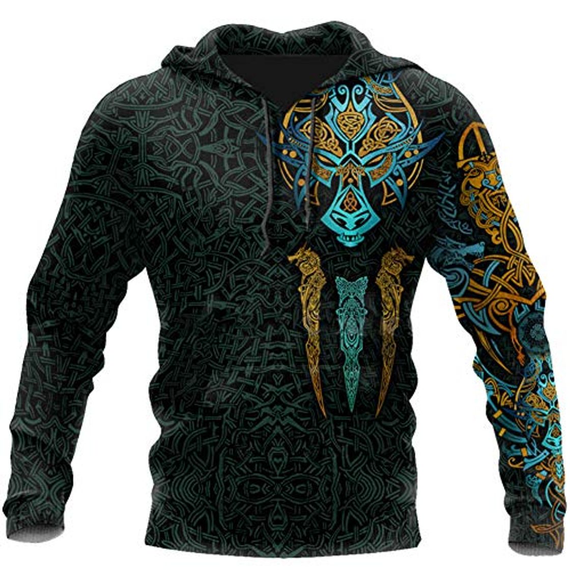 Fashion BBYaki Vikingo Tatuaje Lobo Hombres Sudadera Capucha 3D Impresión Celta Nudo Odin