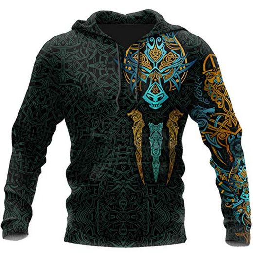 BBYaki Vikingo Tatuaje Lobo Hombres Sudadera Capucha 3D Impresión Celta Nudo Odin