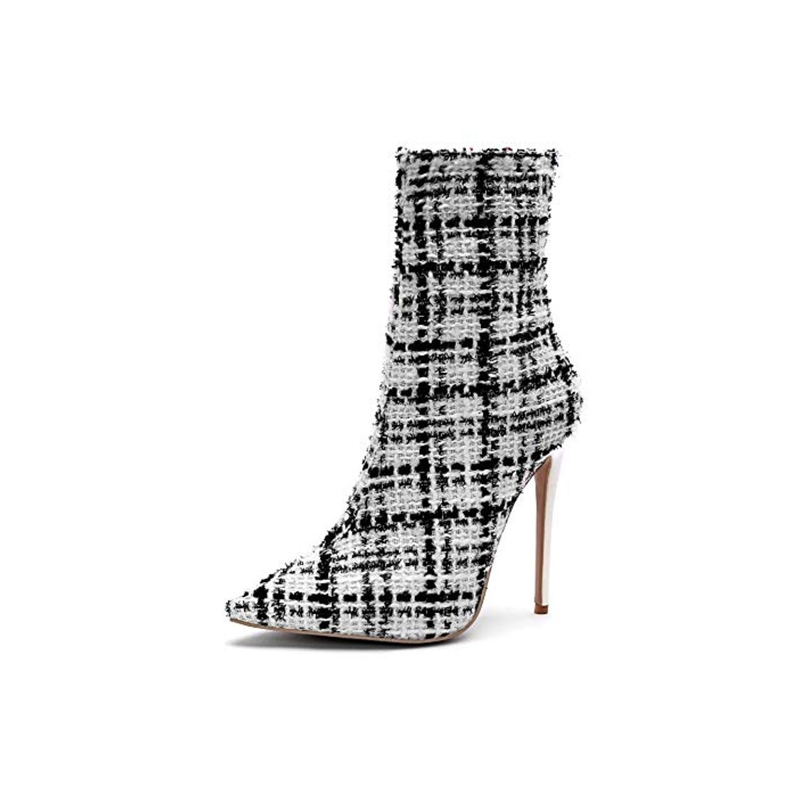 Fashion Botines de Tacón Alto Sexy para Mujer 2019 Nuevo Plaid de Moda