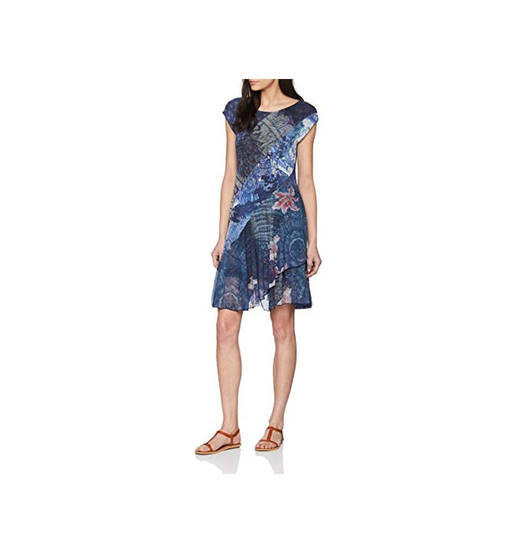 Fashion Desigual Dress Short Sleeve Osages Woman Blue Vestido, Azul