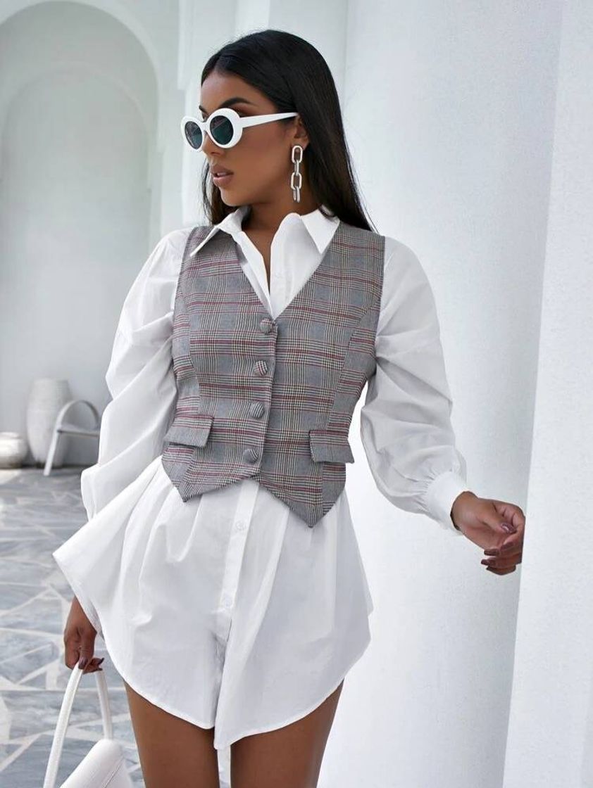 Social Button Front Houndstooth Blazer Vest