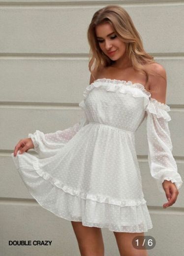 Vestido Romântico Ombro a Ombro Branco — Shein Dress