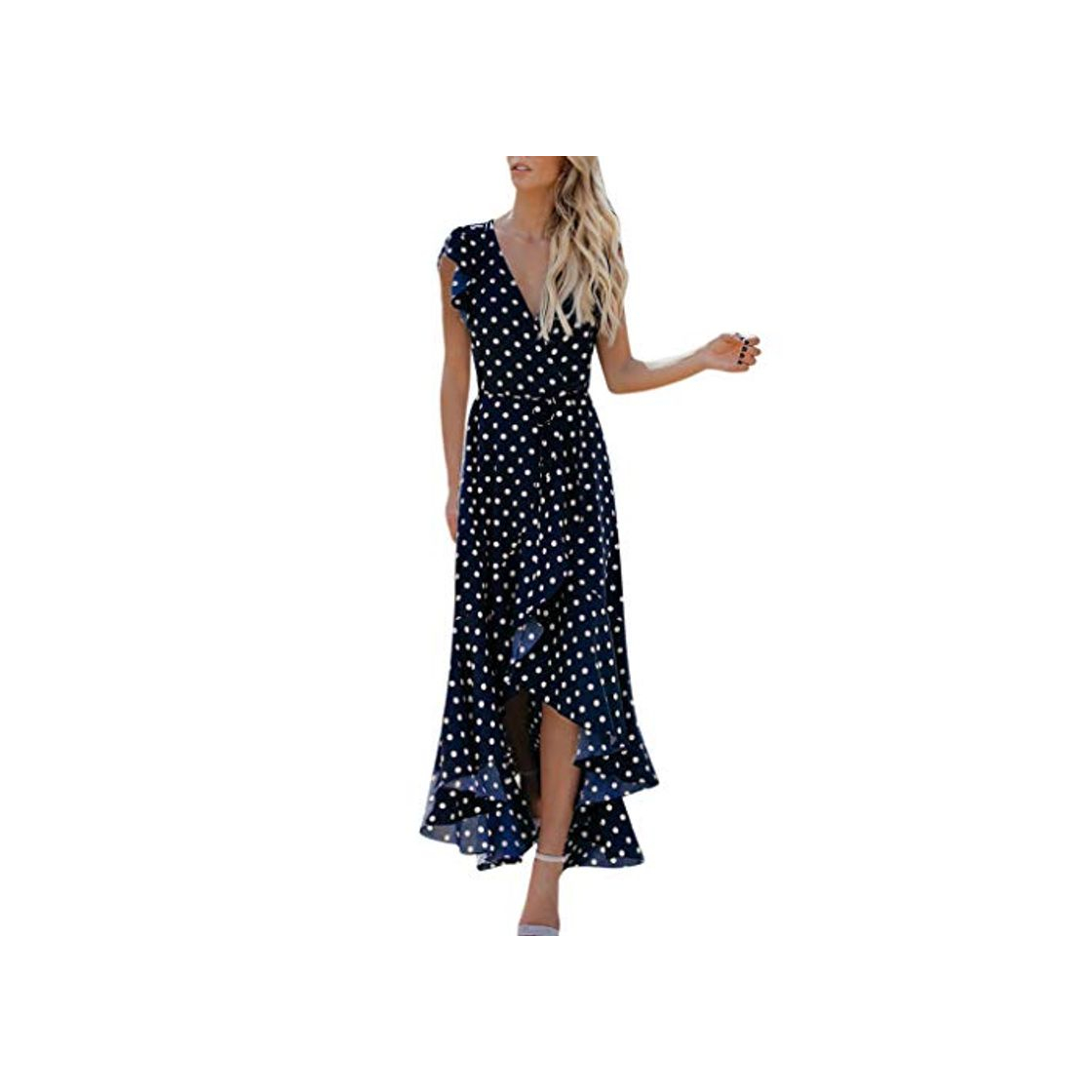 Moda Tosonse Vestidos Boho para Mujer Vestido Largo con Estampado De Lunares Y Manga con Volantes En La Playa De Verano