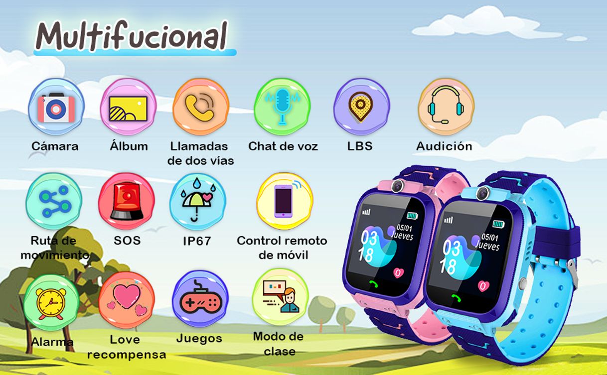 Places linyingdian Smartwatch Niños, Reloj Inteligente Niña IP67, LBS, Hacer Llamada, Chat de