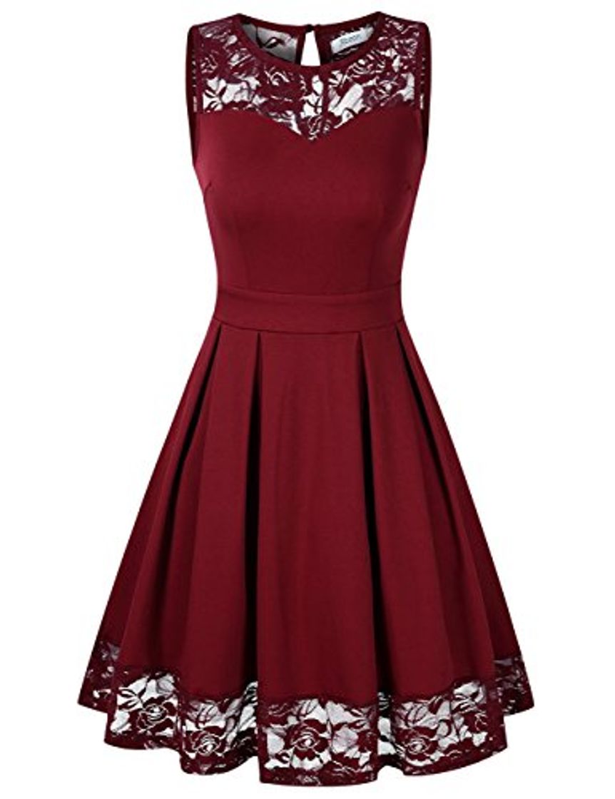 Social KOJOOIN Vestido Fiesta Mujer Vestido Encaje de sin Manga con Cuello Redondo para Mujer