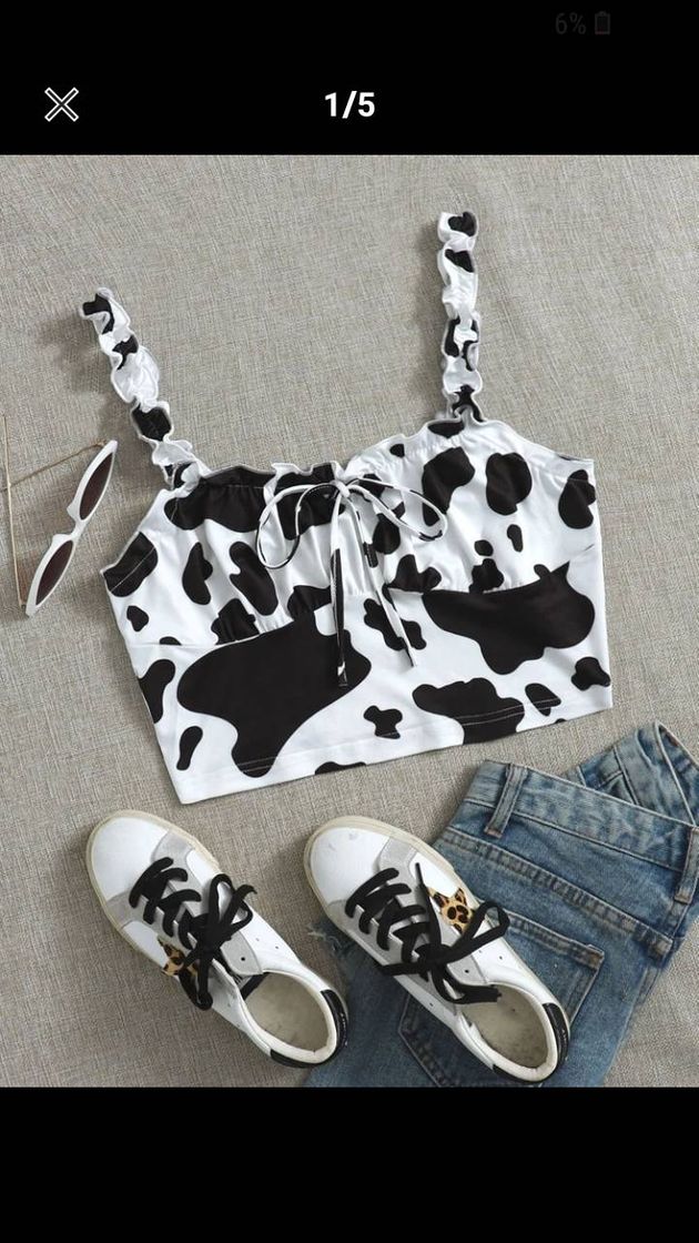 Moda Top estampa de vaca fofo 🖤💫