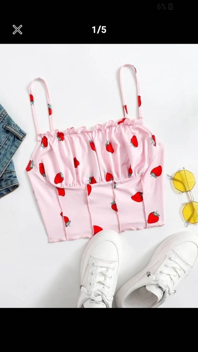 Moda Top com alça torácica plissada de morango 💓🍓