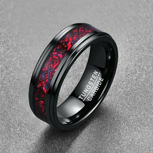 Red Inlay Black Carbon Fiber wedding Ring