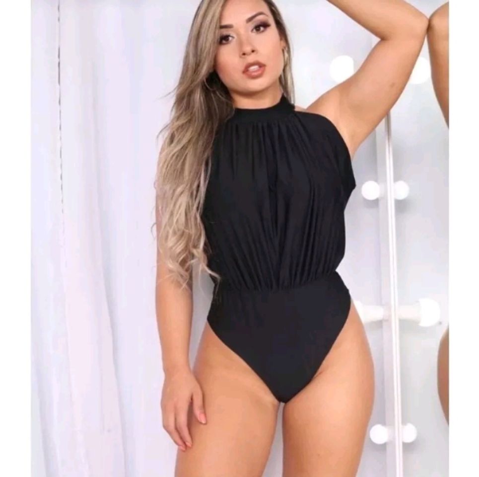 Social Confira Body Feminino Com Gola Alta Drapeado Tecido Fresquinho