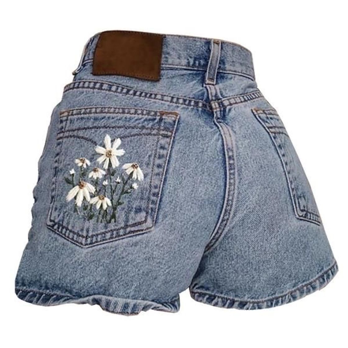 Fashion Shorts jeans com bordado de camomila