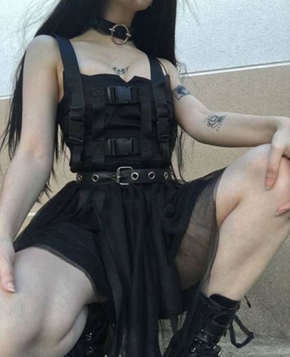 Punk Rave Black Fashion Street Gothic Punk Short Dress  