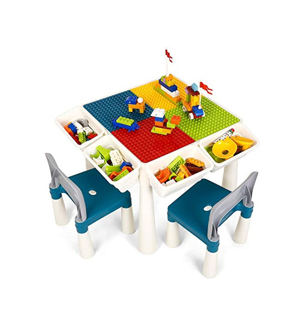 Home amzdeal Juego de Mesa y 2 Sillas Infantiles Mesa de Bloques para