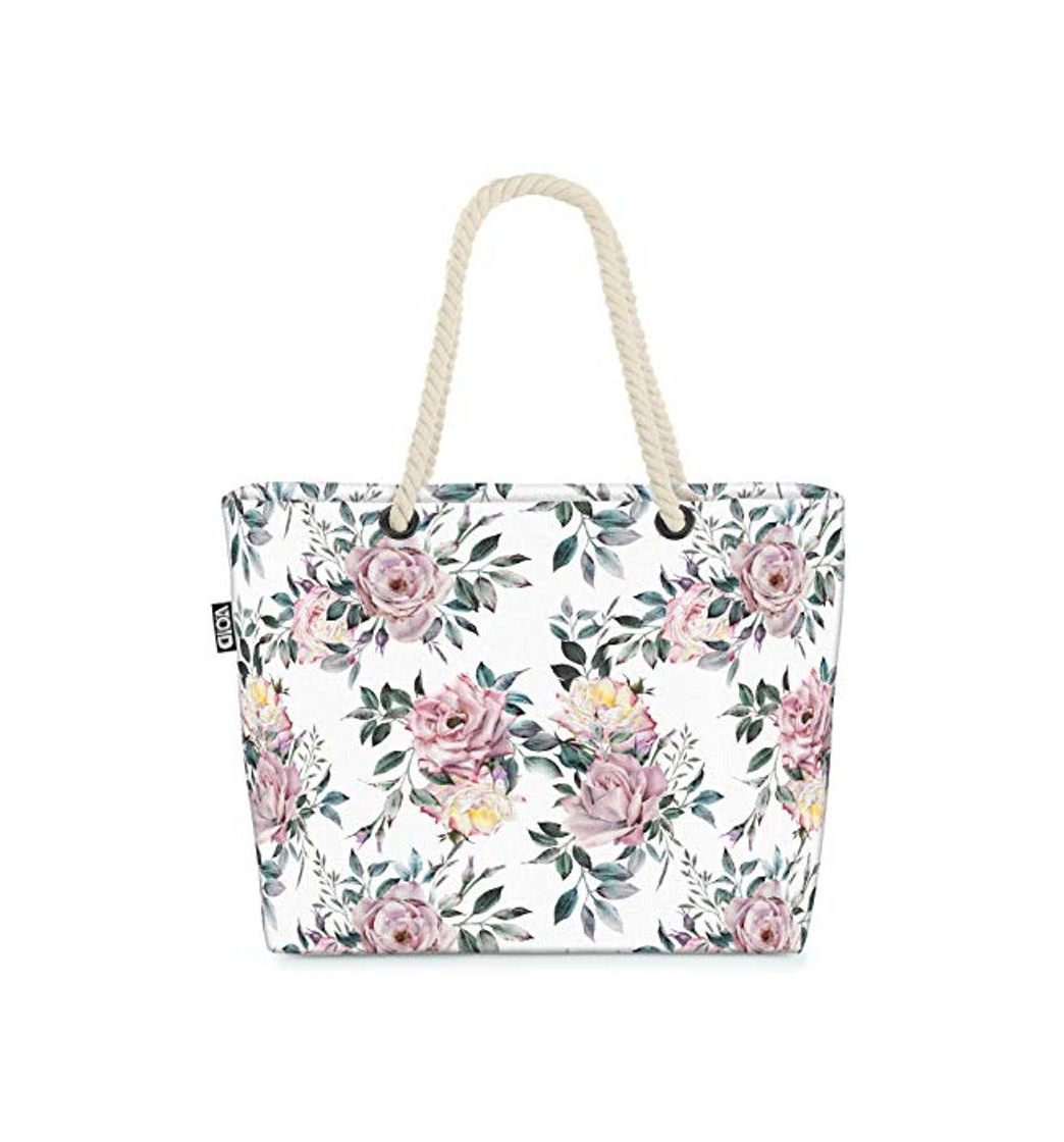 Fashion VOID pétalos de Rosa Patrón de Flores Bolsa de Playa 58x38x16cm 23L Shopper Bolsa de Viaje Compras Beach Bag Bolso