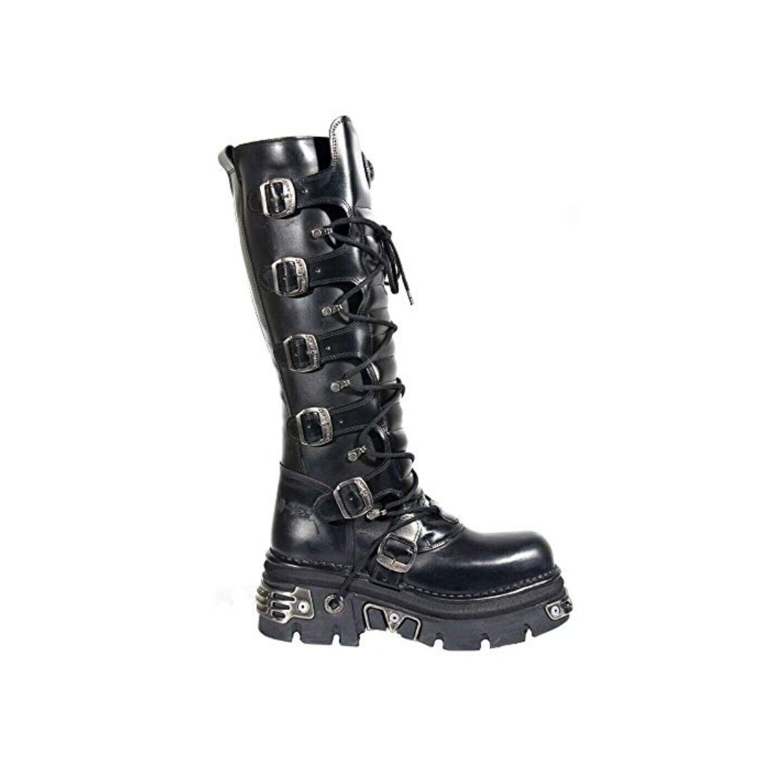 Fashion New Rock 272-S1 - Botas altas negras de piel con cremallera