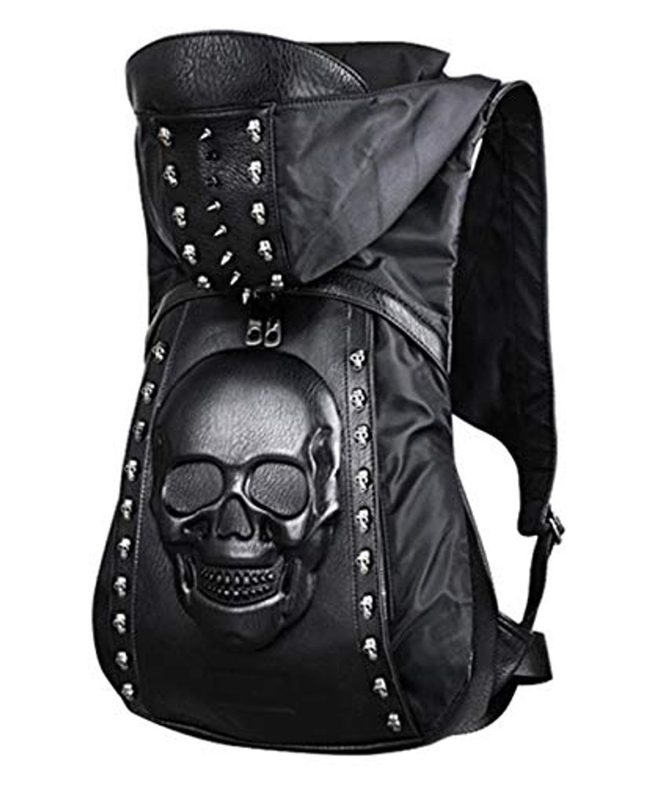 Social Skull Punk Art Fashion Mochila con capucha remache tachonado Biker Monedero gótico 3D Skull PU Librero de cuero Python Daypack Bolsa de hombro Bolsa de escuela portátil
