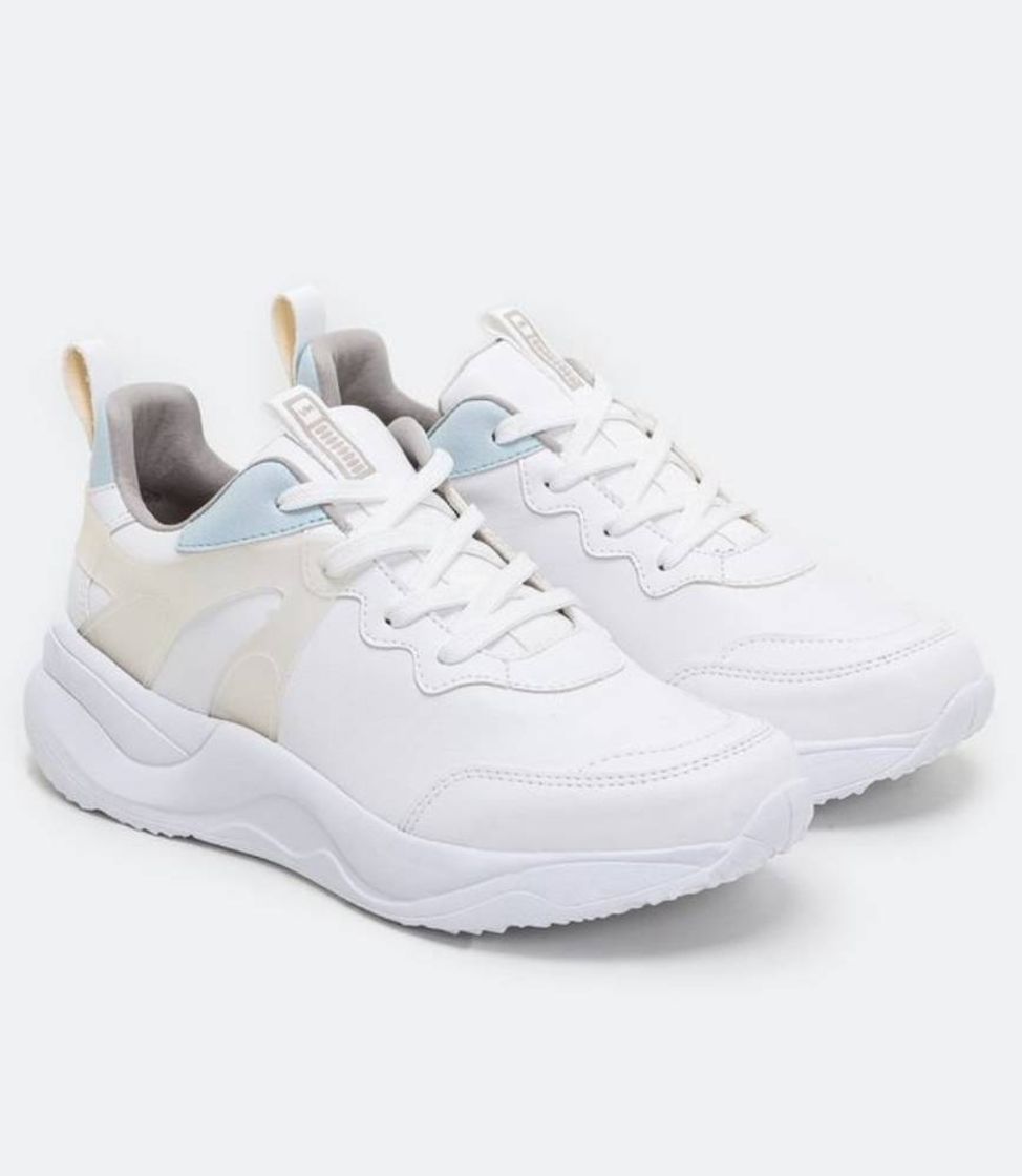 Social Tênis Caixa Alta Tricolor e Atacador Via Marte Branco