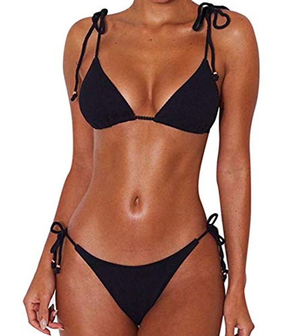 Fashion JFAN Bikini de Lazo Acanalado para Mujer Traje de Baño Brasileño con