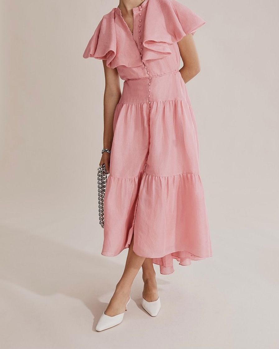 Moda Bib Ruffle Tiered Pink Dress