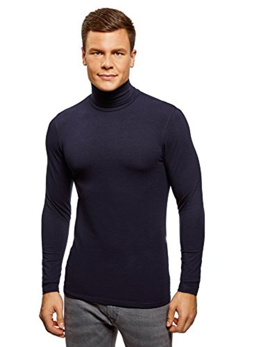 Moda oodji Ultra Hombre Suéter de Cuello Alto Básico Ajustado, Azul, ES 46-48