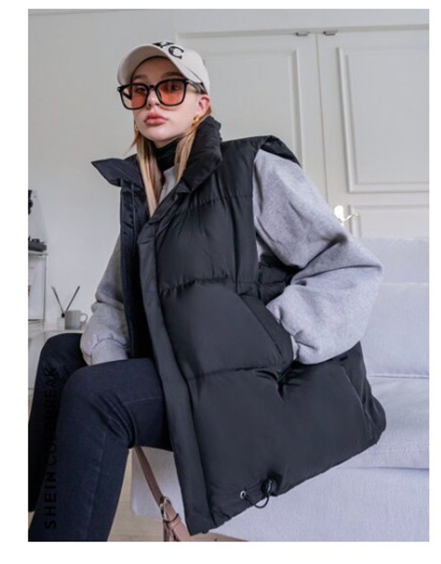 Social SHEIN COLDBREAK Funnel Collar Zipper Front Crop Puffer Coat