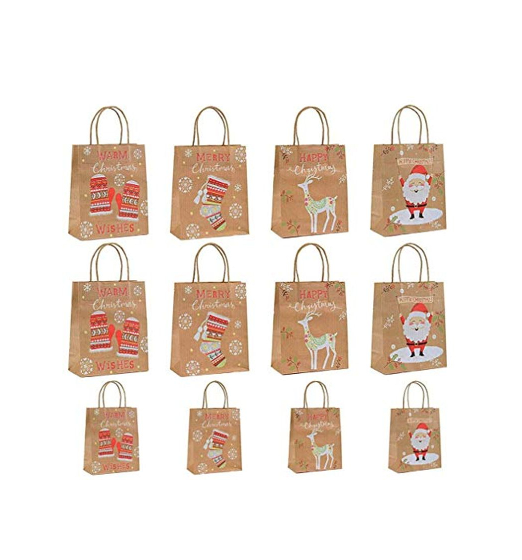 Products MonQi 12pcs Reciclable Bolsas de Regalo Navideñas de Papel Kraft con Asa,