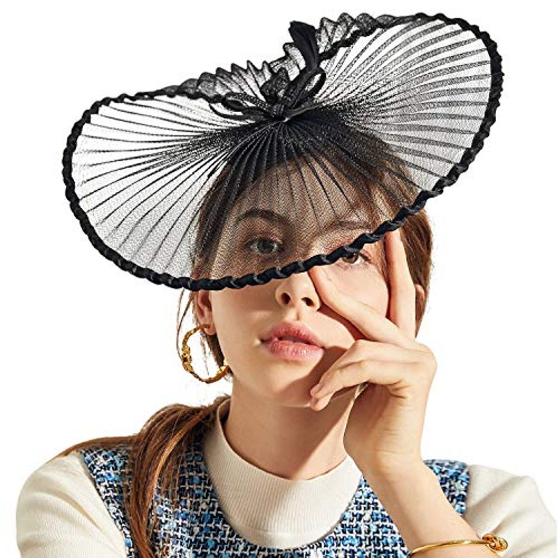 Producto Deevoov Mujeres Fascinator Sombreros Pinza de Pelo Pluma Damas Derby Sombrero Novia Sombreros Cóctel Banquete Boda Negro