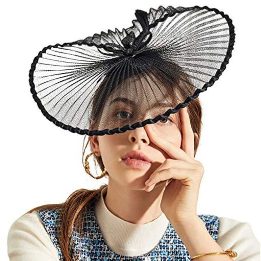 Deevoov Mujeres Fascinator Sombreros Pinza de Pelo Pluma Damas Derby Sombrero Novia Sombreros Cóctel Banquete Boda Negro