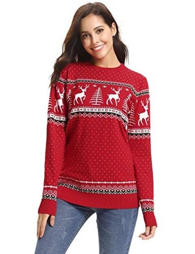 Aibrou Suéter de Navidad para Familia,Jersey Pullover de Punto de Copos de