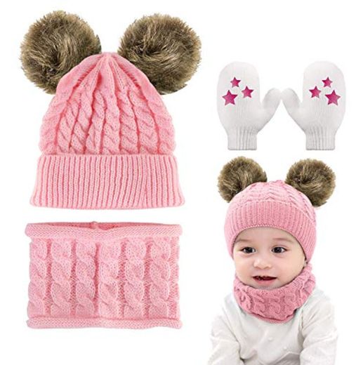 Yutdeng Bufanda Gorro Guantes Beanie Unisexo bebé Set de Bufanda Conjunto de Guantes Antideslizante Punto Sombreros Invierno Regalos bebé Linda Sombrero y Bufanda de Punto Bebé Invierno