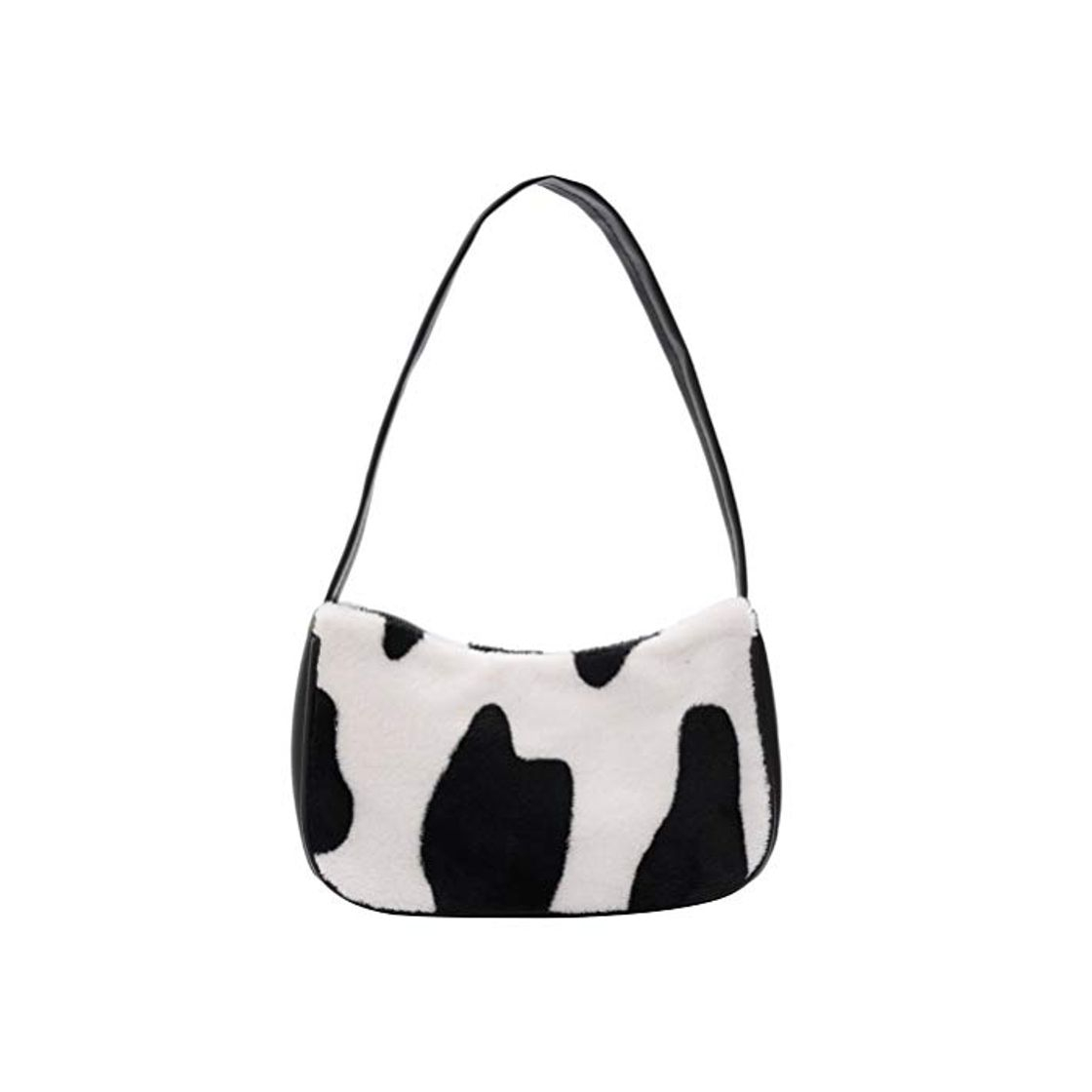 Social VALICLUD Bolso de Hombro para Mujer Mini Furry Handbag Underarm Purse Cow Print Clutch Bag Faux Fur Purse