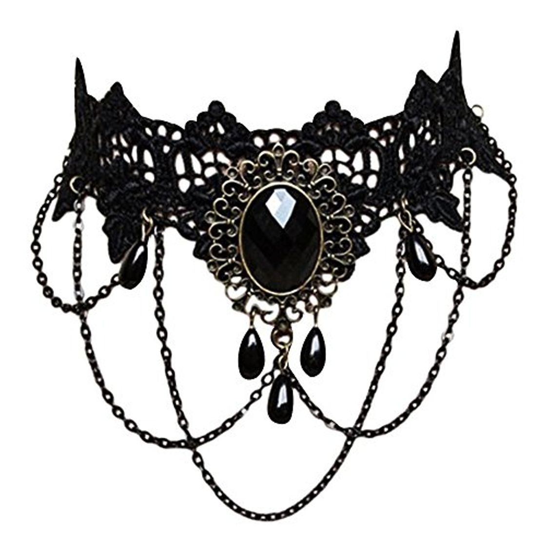 Ouinne Joyería de Collar de Cristal Gargantilla de Encaje Borla Gótico del