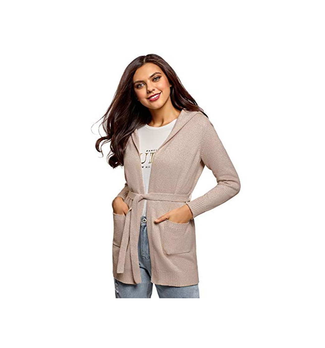 Moda oodji Ultra Mujer Cárdigan de Melange con Capucha, Beige, ES 46