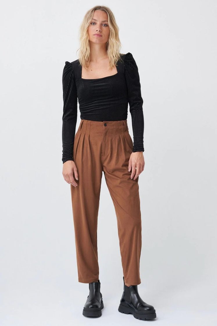 Fashion CALÇAS BAGGY CROPPED CAMEL DE CAMURÇA 