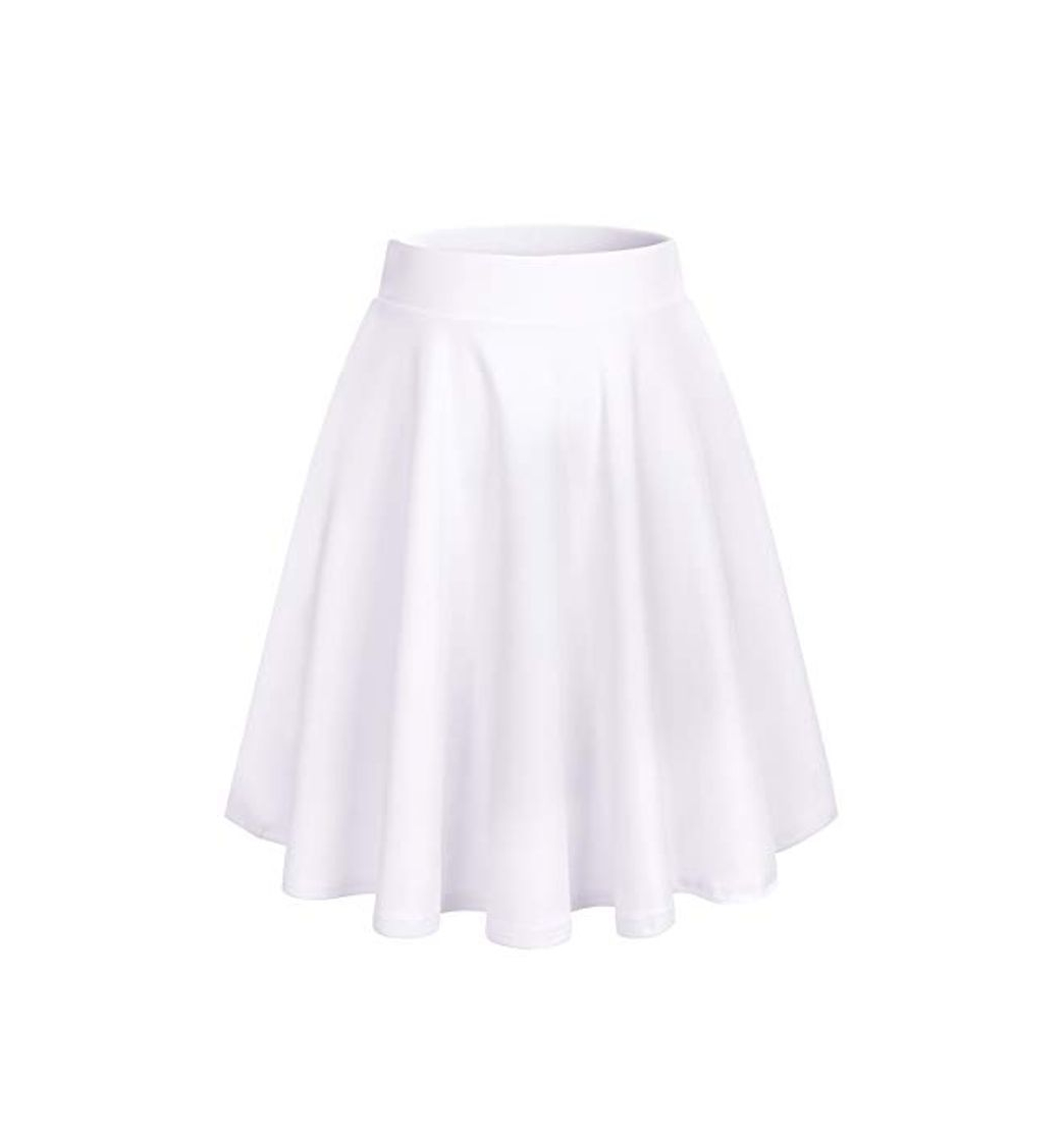 Fashion DRESSTELLS Falda Mujer Mini Corto Elástica Plisada Básica Multifuncional White