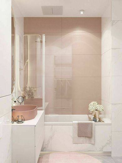 banheiro lindo, todo em tom de rosa e dourado🤯