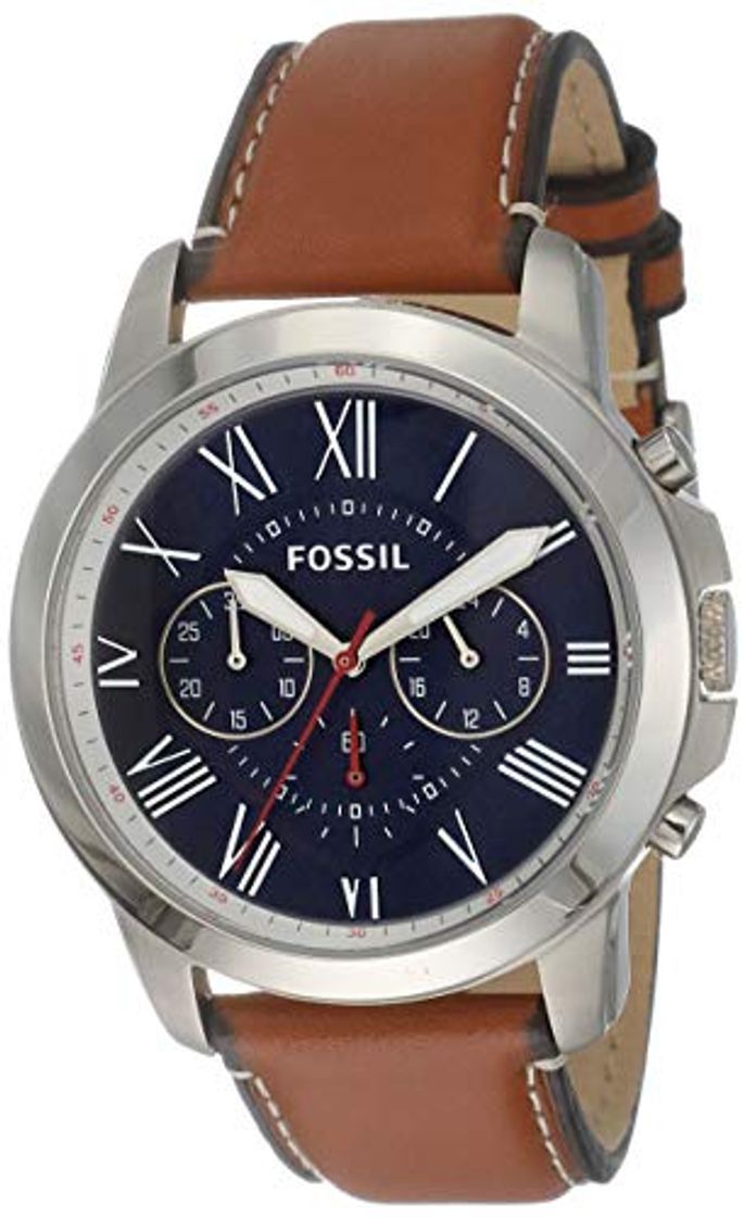 Social Fossil Reloj Cronógrafo para Hombre de Cuarzo con Correa en Piel FS5210