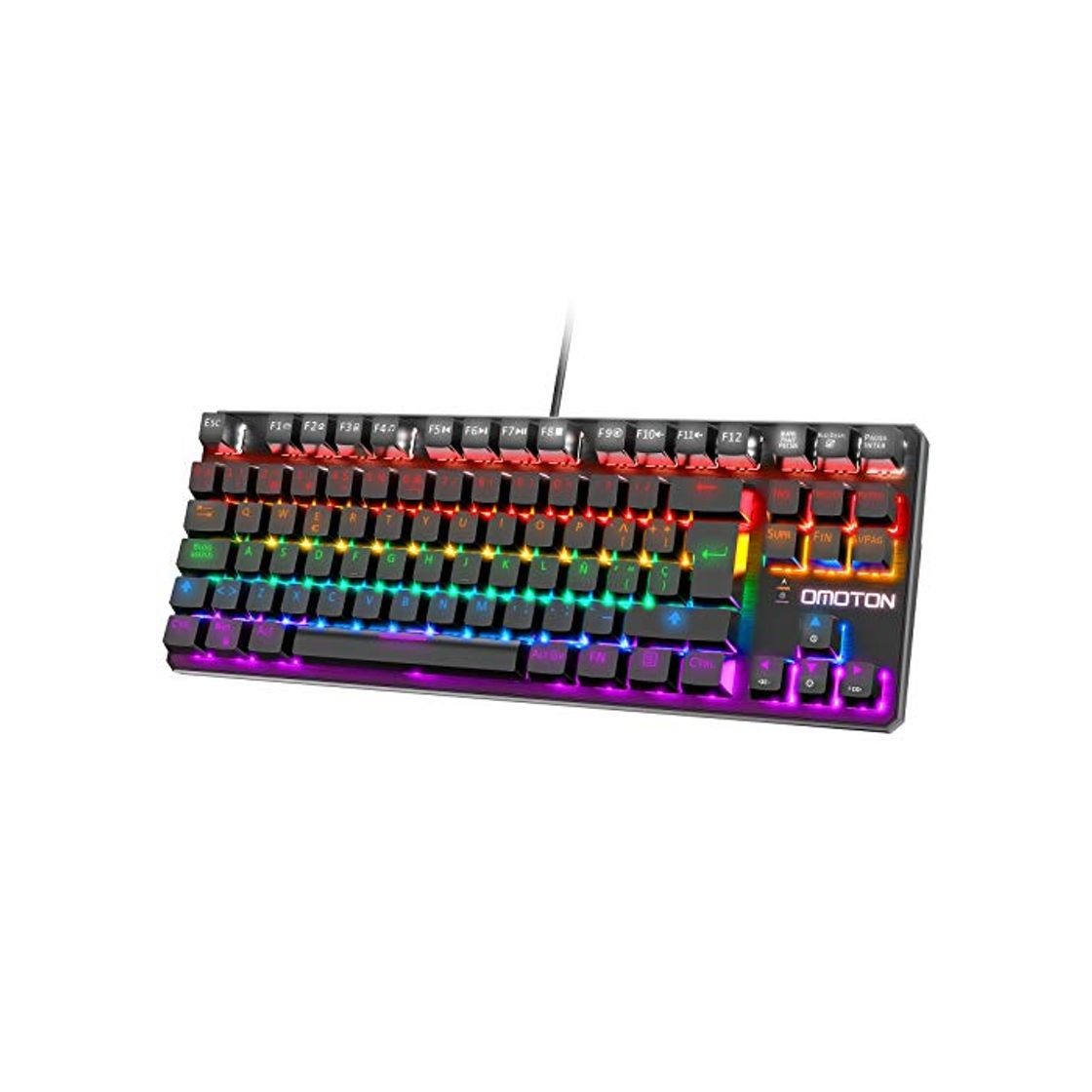 Productos OMOTON Teclado Mecánico Switch Blue con Luz, Teclado Gaming Español LED Rainbow